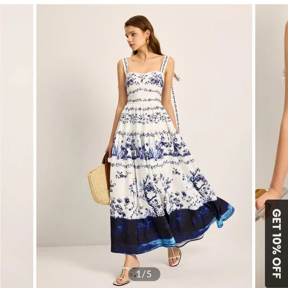 Commense Blue and White Floral Maxi Dress - Picture 2 of 10